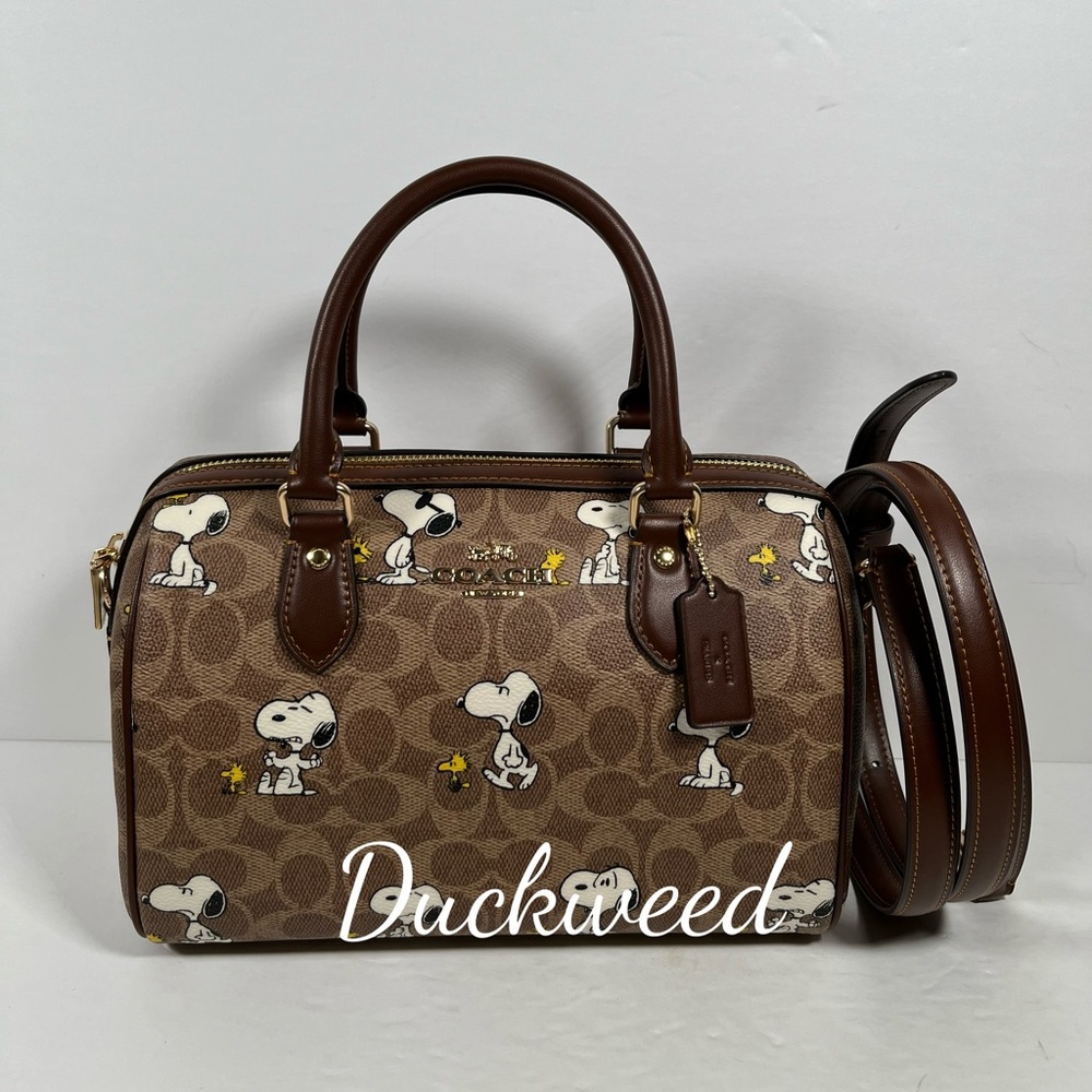Sold ❌NWT Coach X Peanuts Rowan Satchel Bag In Signature With Snoopy Print CBM33